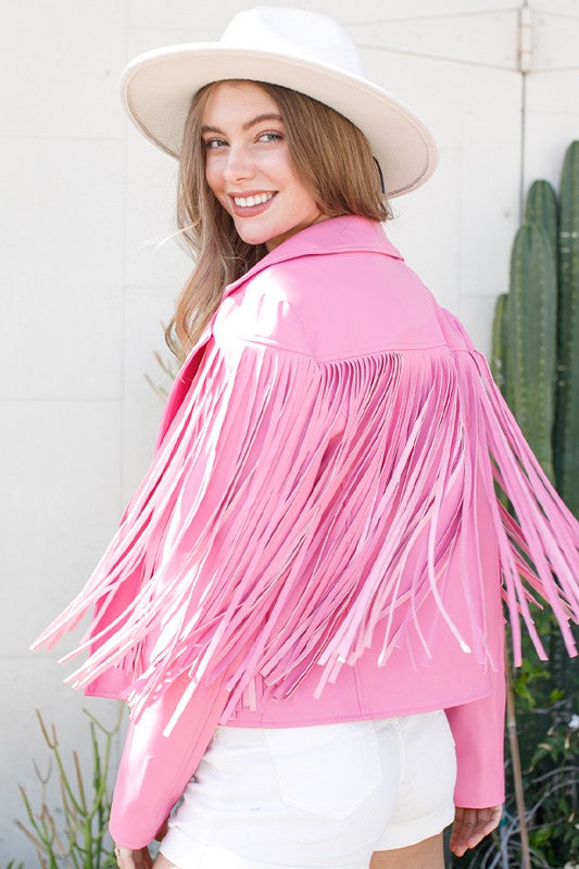 Faux Leather Moto Fringe Jacket - lolaluxeshop