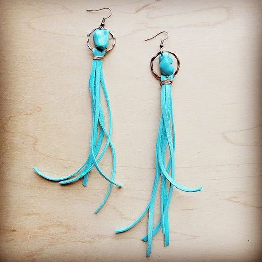 Turq Earrings w/ Light Turquoise Leather Tassel - lolaluxeshop