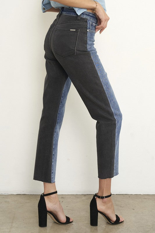 BLACK DENIM COMBO JEANS - lolaluxeshop