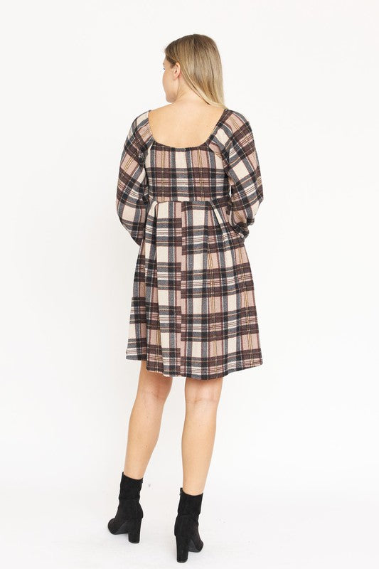 Plus Plaid Balloon Sleeve Midi Dress - lolaluxeshop