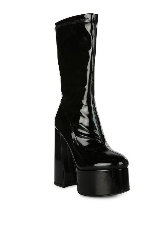 VINKELE Patent PU Platform Heeled Calf Boots - lolaluxeshop