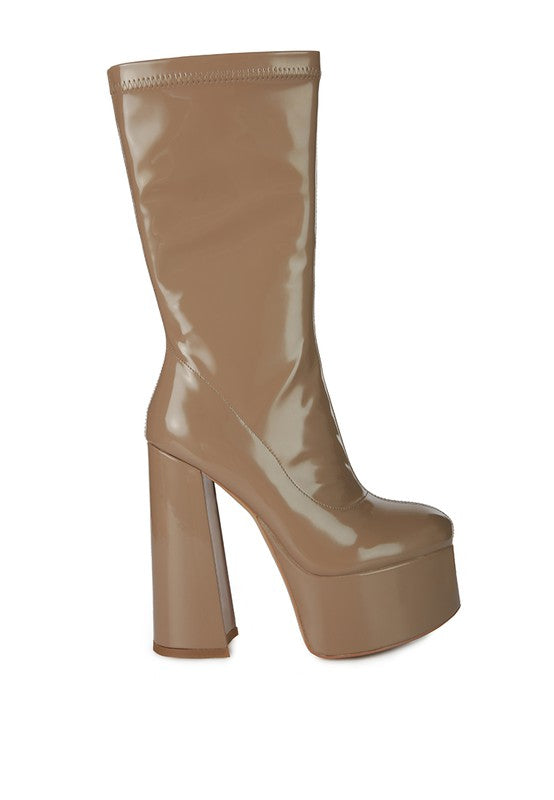 VINKELE Patent PU Platform Heeled Calf Boots - lolaluxeshop