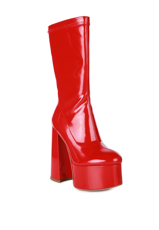 VINKELE Patent PU Platform Heeled Calf Boots - lolaluxeshop