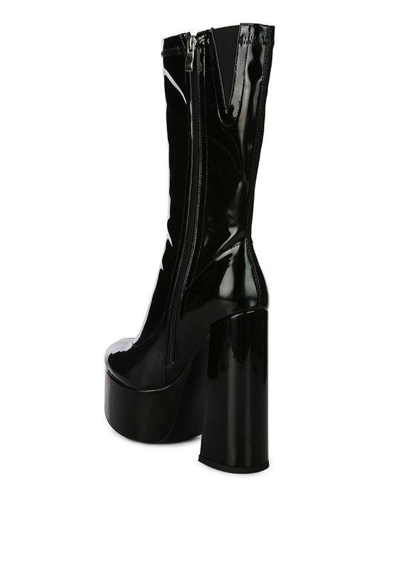 VINKELE Patent PU Platform Heeled Calf Boots - lolaluxeshop