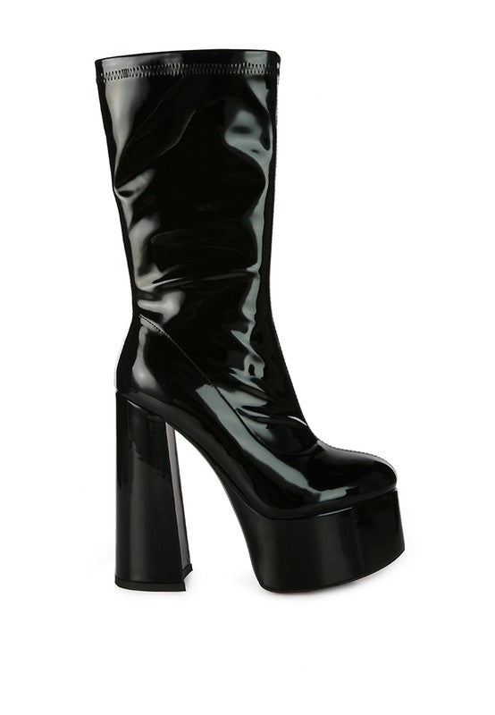 VINKELE Patent PU Platform Heeled Calf Boots - lolaluxeshop