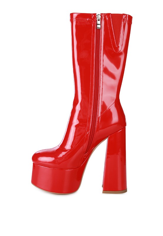 VINKELE Patent PU Platform Heeled Calf Boots - lolaluxeshop