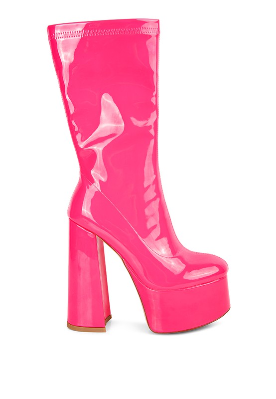 VINKELE Patent PU Platform Heeled Calf Boots - lolaluxeshop