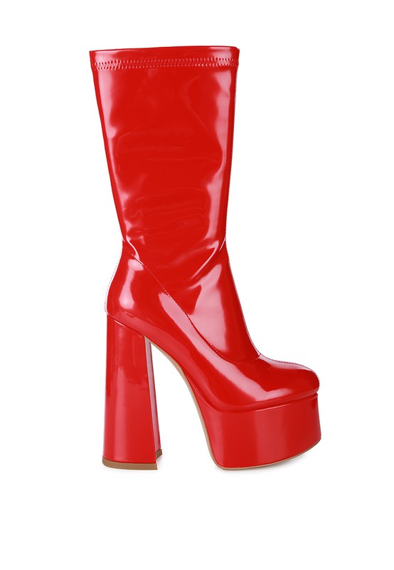 VINKELE Patent PU Platform Heeled Calf Boots - lolaluxeshop