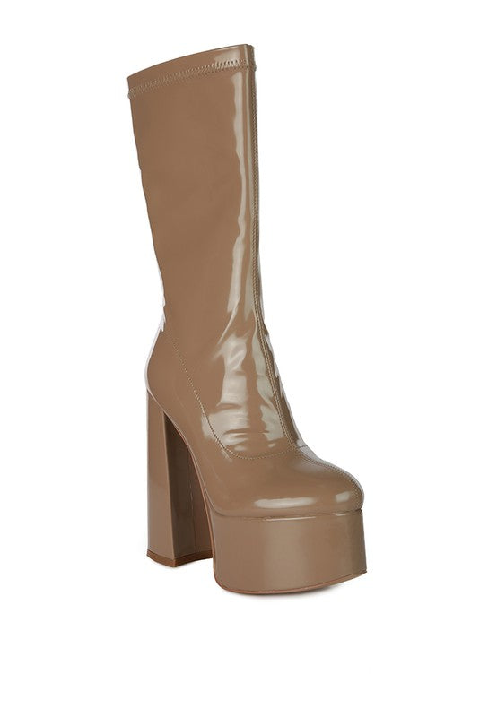 VINKELE Patent PU Platform Heeled Calf Boots - lolaluxeshop