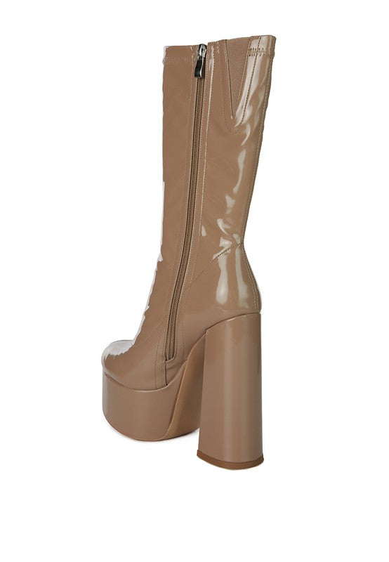 VINKELE Patent PU Platform Heeled Calf Boots - lolaluxeshop