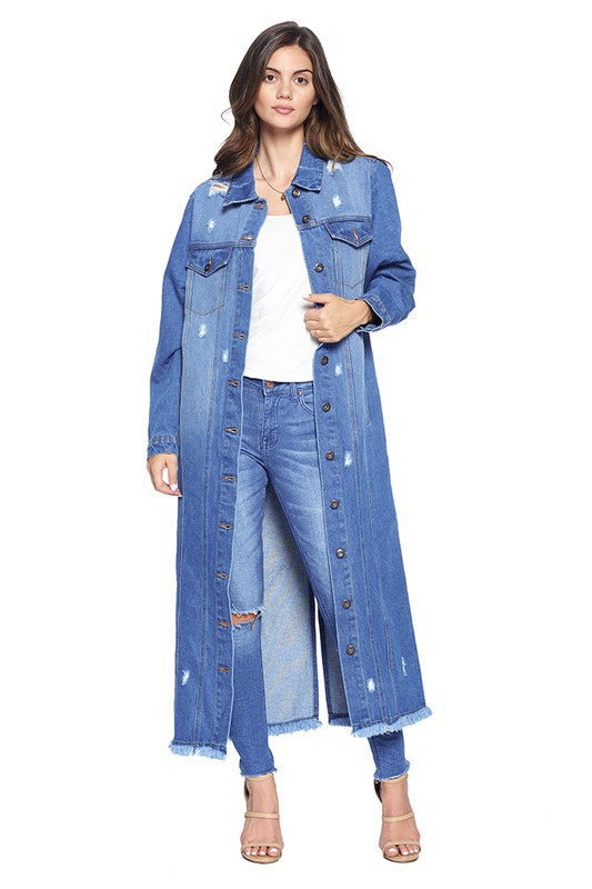 women's Denim Jacket with Distressed - lolaluxeshop