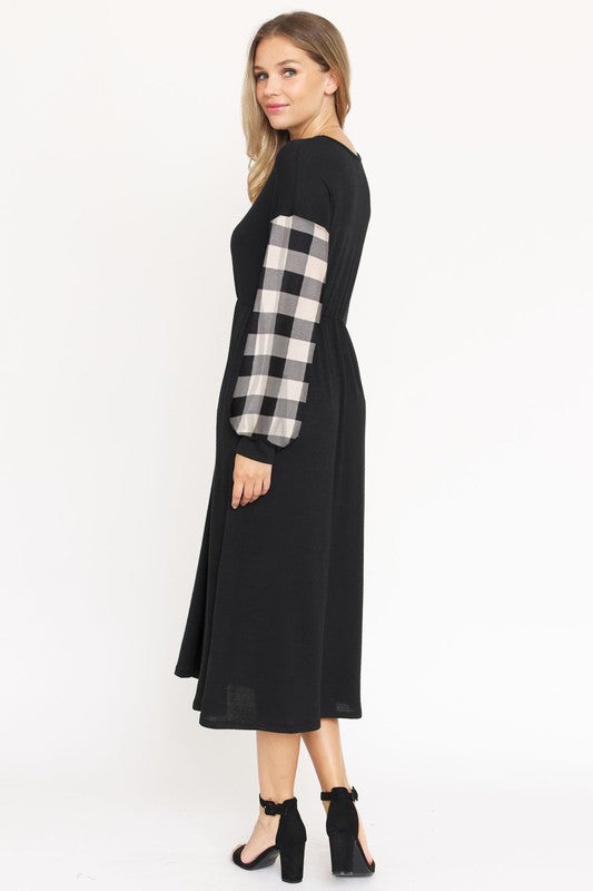 Knit Bishop Sleeve Tea Length Dress - lolaluxeshop