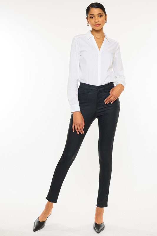 High Rise Black Coated Ankle Skinny Jean-KC6341ABK - lolaluxeshop