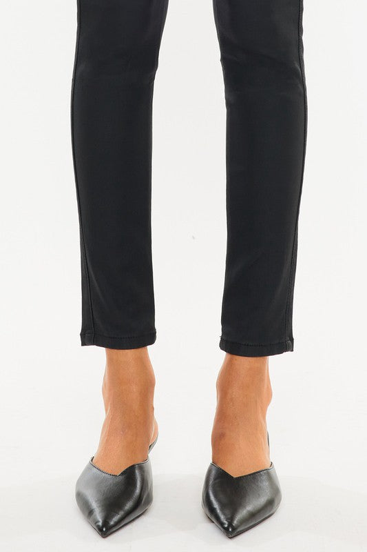 High Rise Black Coated Ankle Skinny Jean-KC6341ABK - lolaluxeshop