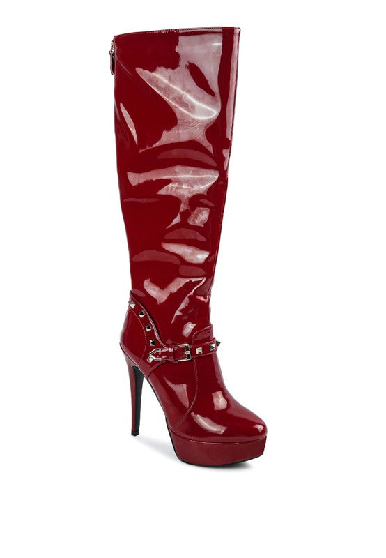 Patent Stiletto Heeled Mid Calf Boots - lolaluxeshop