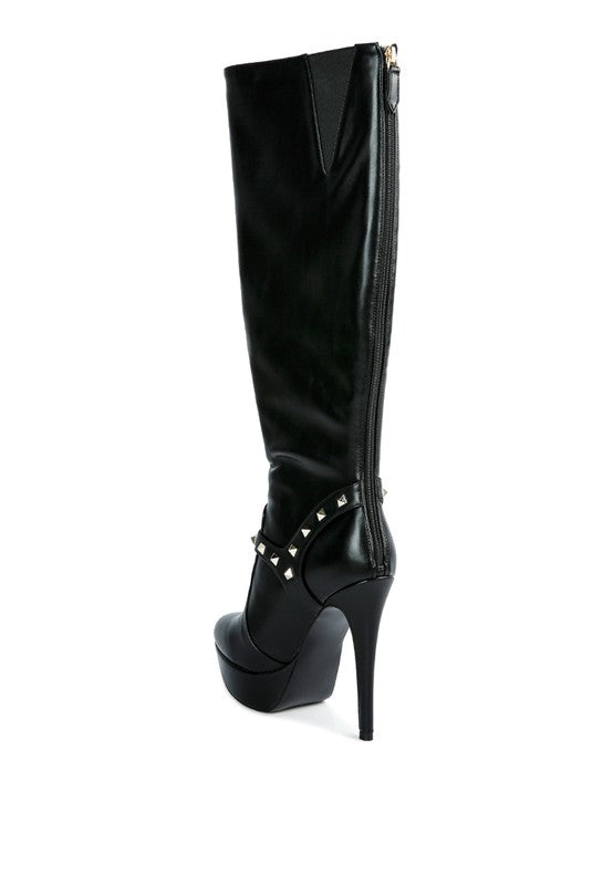 Patent Stiletto Heeled Mid Calf Boots - lolaluxeshop