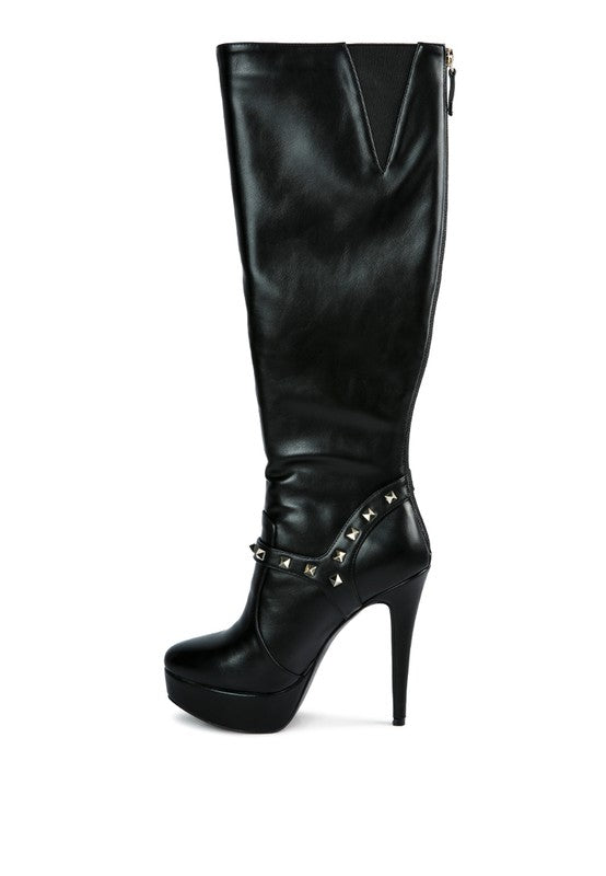 Patent Stiletto Heeled Mid Calf Boots - lolaluxeshop