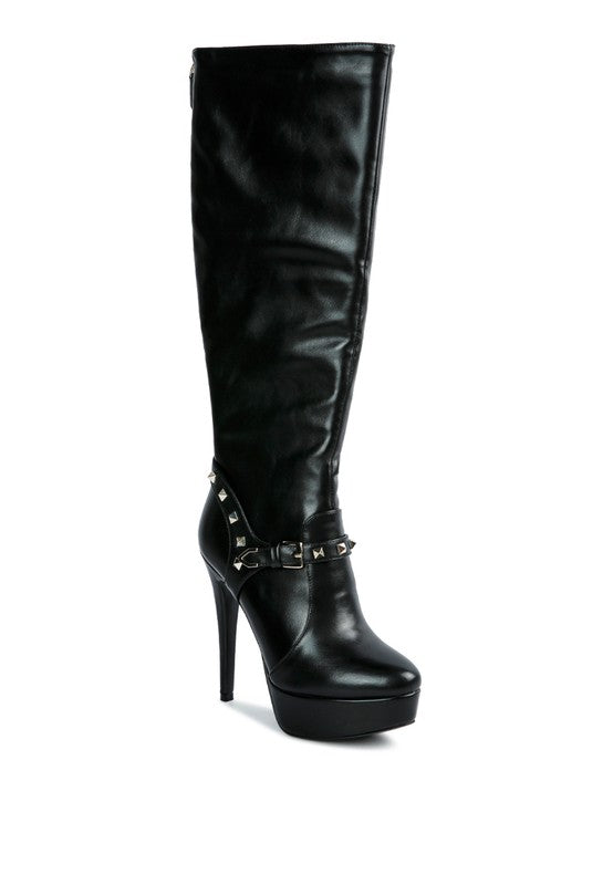 Patent Stiletto Heeled Mid Calf Boots - lolaluxeshop