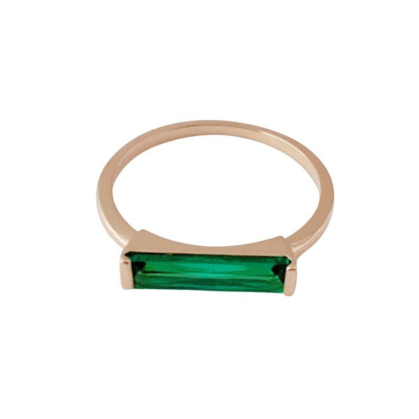 Green Long Crystal Baguette Ring - lolaluxeshop