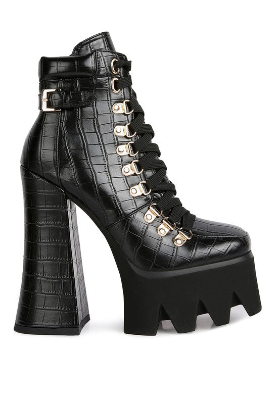 Boogie High Block Heel Lace Up Biker Boots - lolaluxeshop