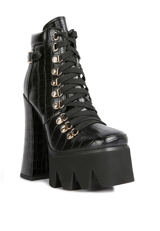 Boogie High Block Heel Lace Up Biker Boots - lolaluxeshop