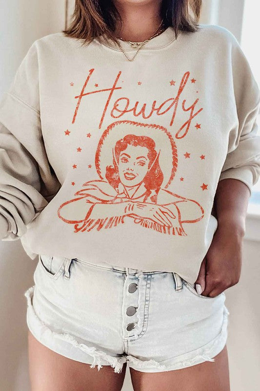 HOWDY COWGIRL GRAPHIC PLUS SIZE SWEATSHIRT - lolaluxeshop