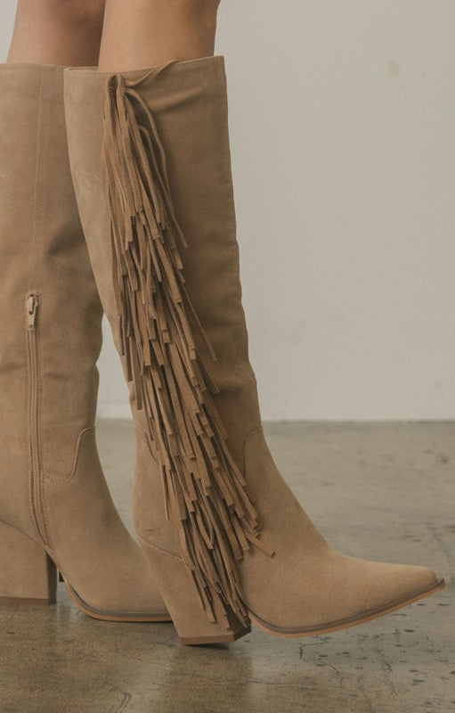 OASIS SOCIETY OUT WEST - Knee-High Fringe Boots - lolaluxeshop