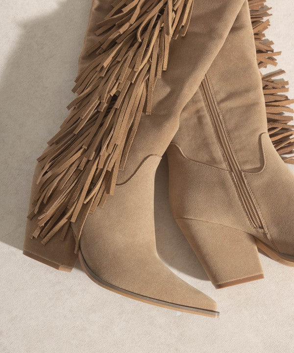 OASIS SOCIETY OUT WEST - Knee-High Fringe Boots - lolaluxeshop