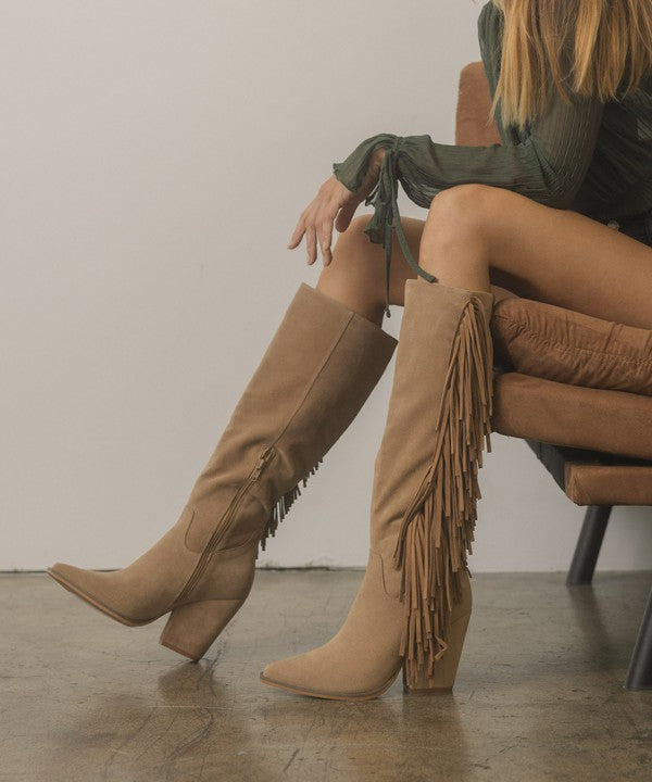 OASIS SOCIETY OUT WEST - Knee-High Fringe Boots - lolaluxeshop