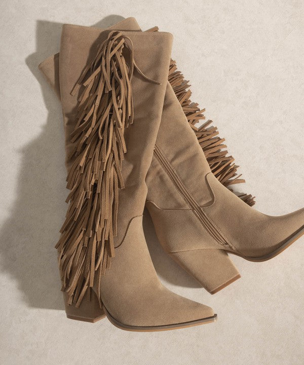 OASIS SOCIETY OUT WEST - Knee-High Fringe Boots - lolaluxeshop