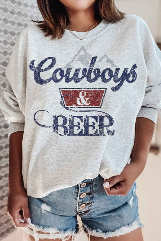 COWBOYS N BEER WESTERN PLUS SIZE SWEATSHIRT - lolaluxeshop