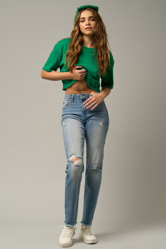 MID-RISE SLIM TAPERED JEANS - lolaluxeshop