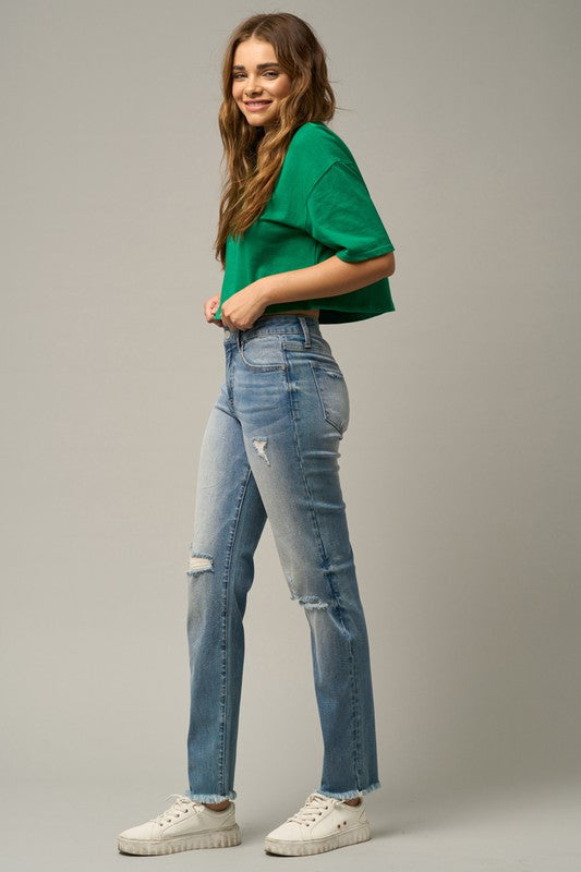 MID-RISE SLIM TAPERED JEANS - lolaluxeshop