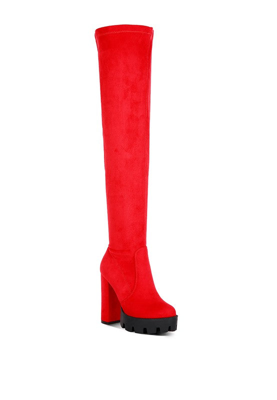 Maple High  Block Heeled Faux Suede Long Boots - lolaluxeshop