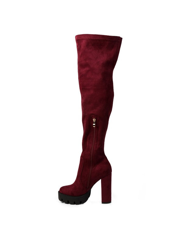 Maple High  Block Heeled Faux Suede Long Boots - lolaluxeshop