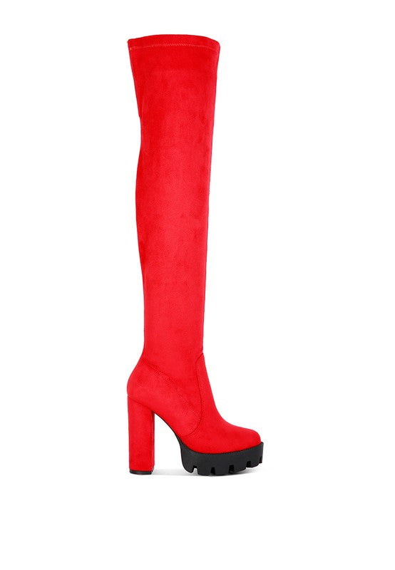 Maple High  Block Heeled Faux Suede Long Boots - lolaluxeshop