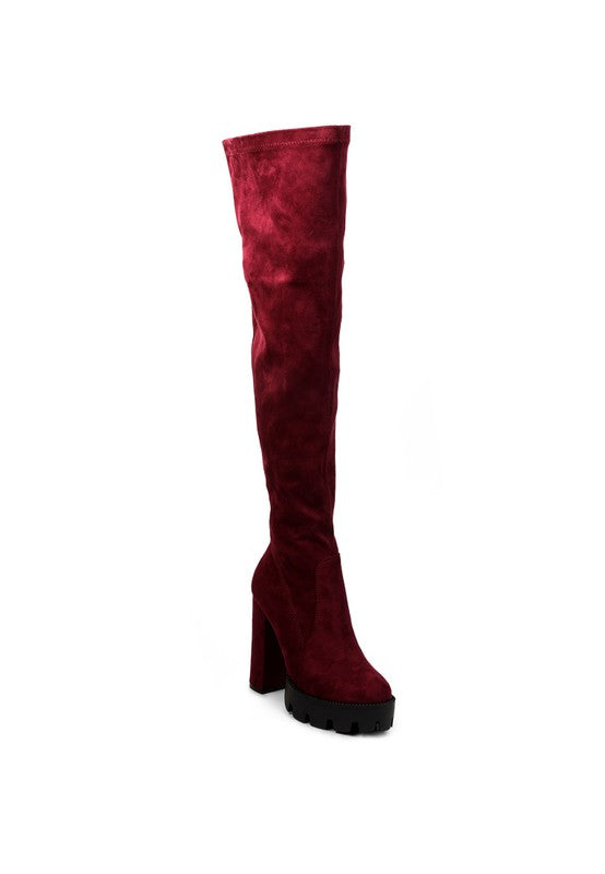 Maple High  Block Heeled Faux Suede Long Boots - lolaluxeshop