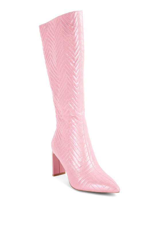 Prinkles Quilted High Italian Block Heeled Boots - lolaluxeshop