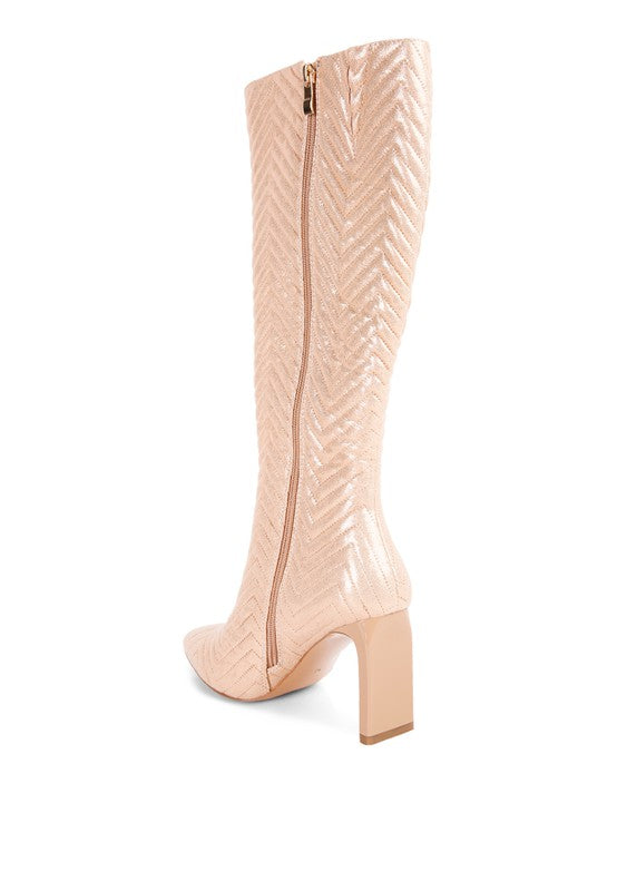 Prinkles Quilted High Italian Block Heeled Boots - lolaluxeshop