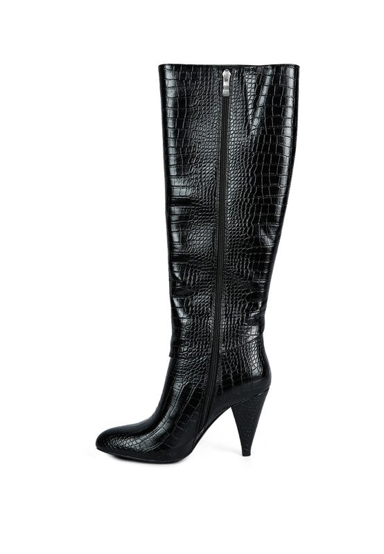 Rum Rolls Calf croco Heel Boots - lolaluxeshop