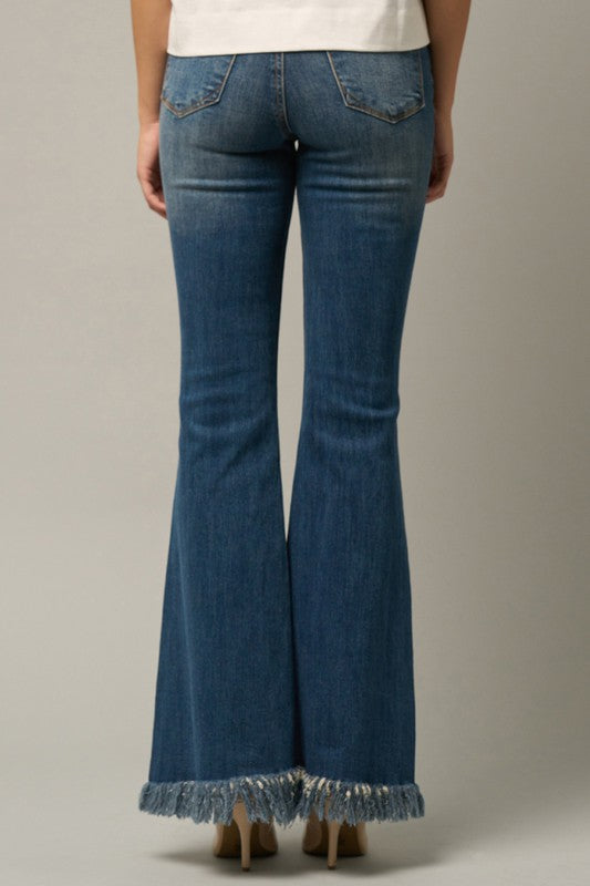 MID-RISE WIDE ELASTIC BANDED FLARE JEANS - lolaluxeshop