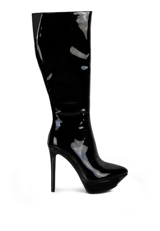 CHATTON Patent Stiletto High Heeled Calf Boots - lolaluxeshop