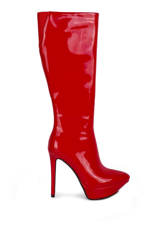 CHATTON Patent Stiletto High Heeled Calf Boots - lolaluxeshop