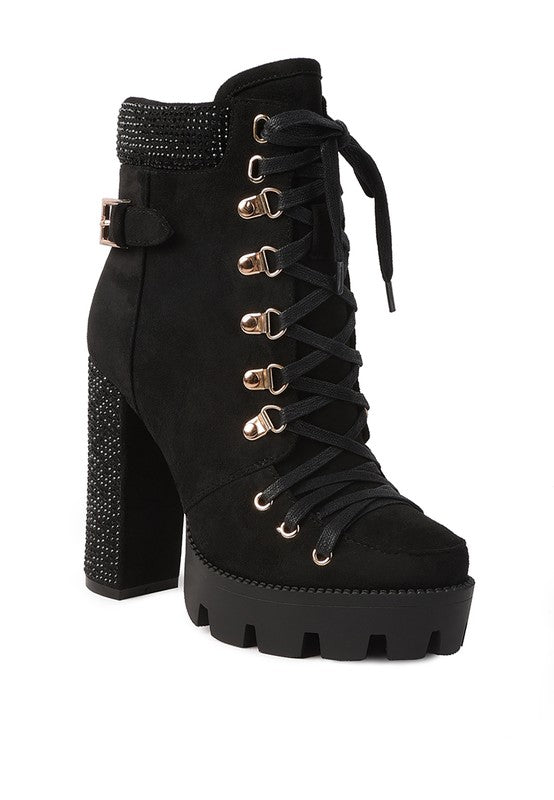 Birch Diamante Set Block Heeled Ankle Boot - lolaluxeshop