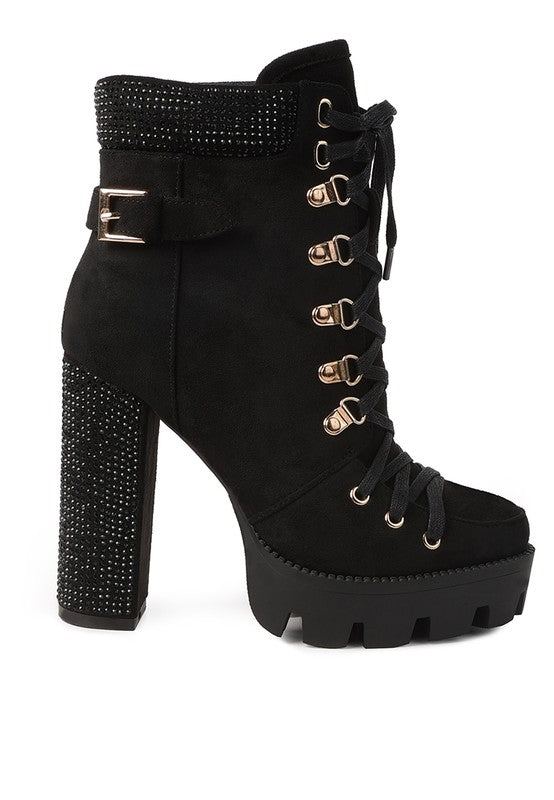 Birch Diamante Set Block Heeled Ankle Boot - lolaluxeshop