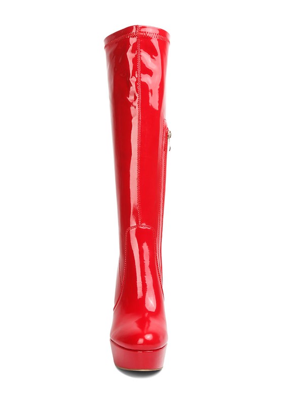 Shawtie High Heeled Stretch Patent Calf Boots - lolaluxeshop