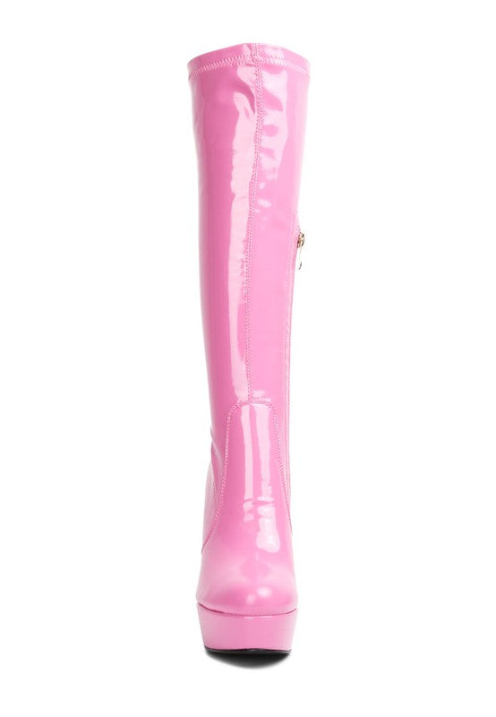 Shawtie High Heeled Stretch Patent Calf Boots - lolaluxeshop