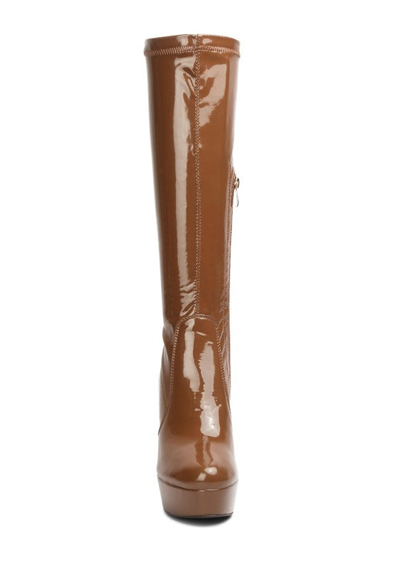 Shawtie High Heeled Stretch Patent Calf Boots - lolaluxeshop