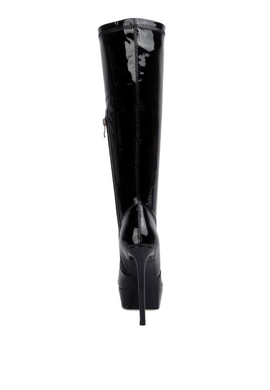 Shawtie High Heeled Stretch Patent Calf Boots - lolaluxeshop