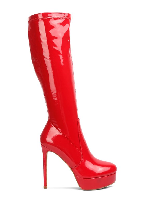 Shawtie High Heeled Stretch Patent Calf Boots - lolaluxeshop